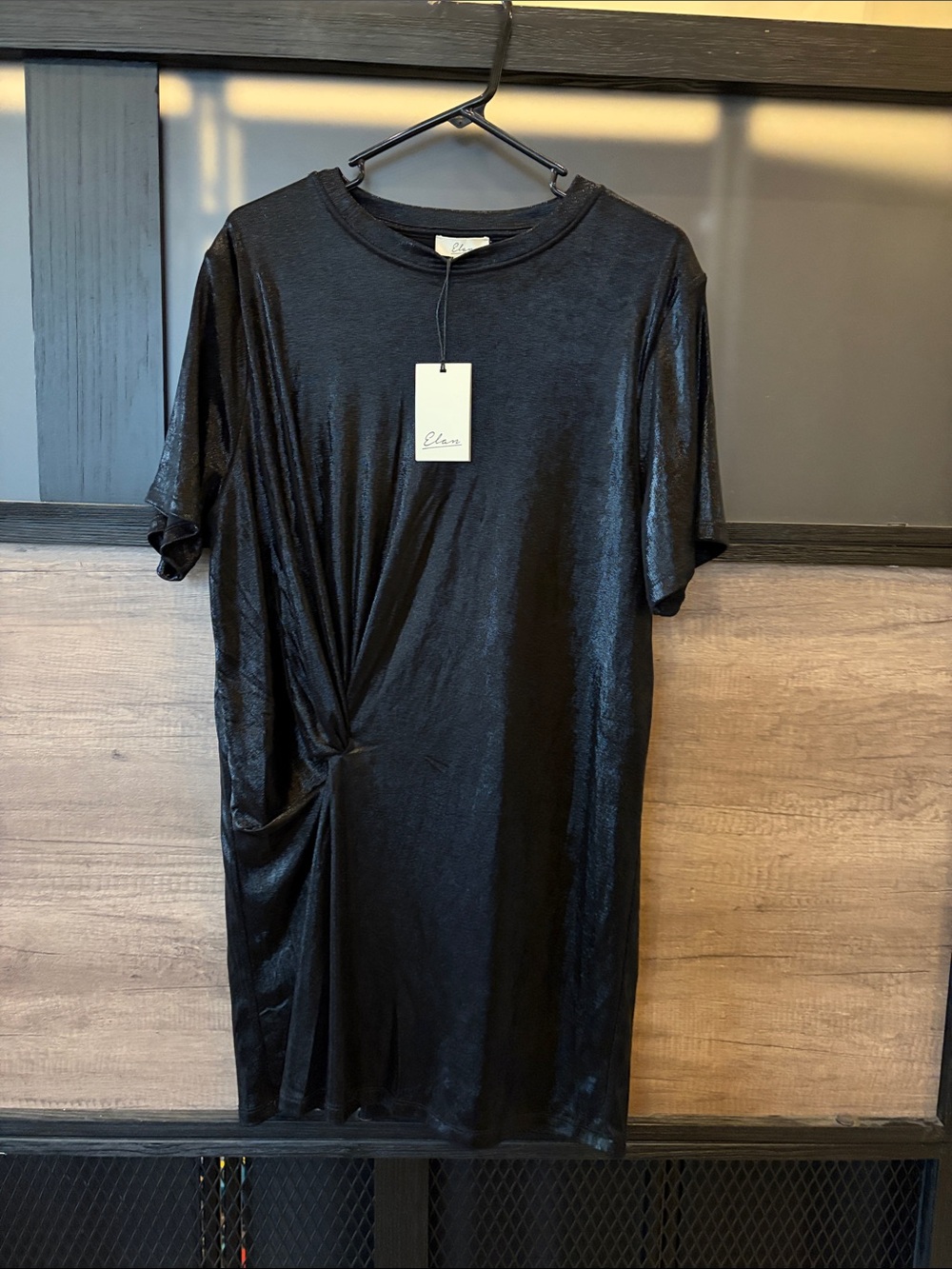 Elan Shimmery Black Side-Knot Tee Dress